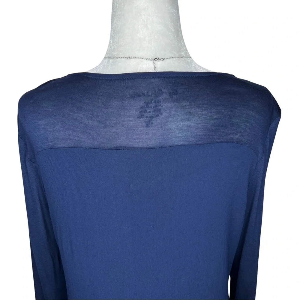 Chico’s Knit Woven Tunic Long Sleeve Asymmetrical Hem Navy Blue Small 570215863 - Picture 12 of 13